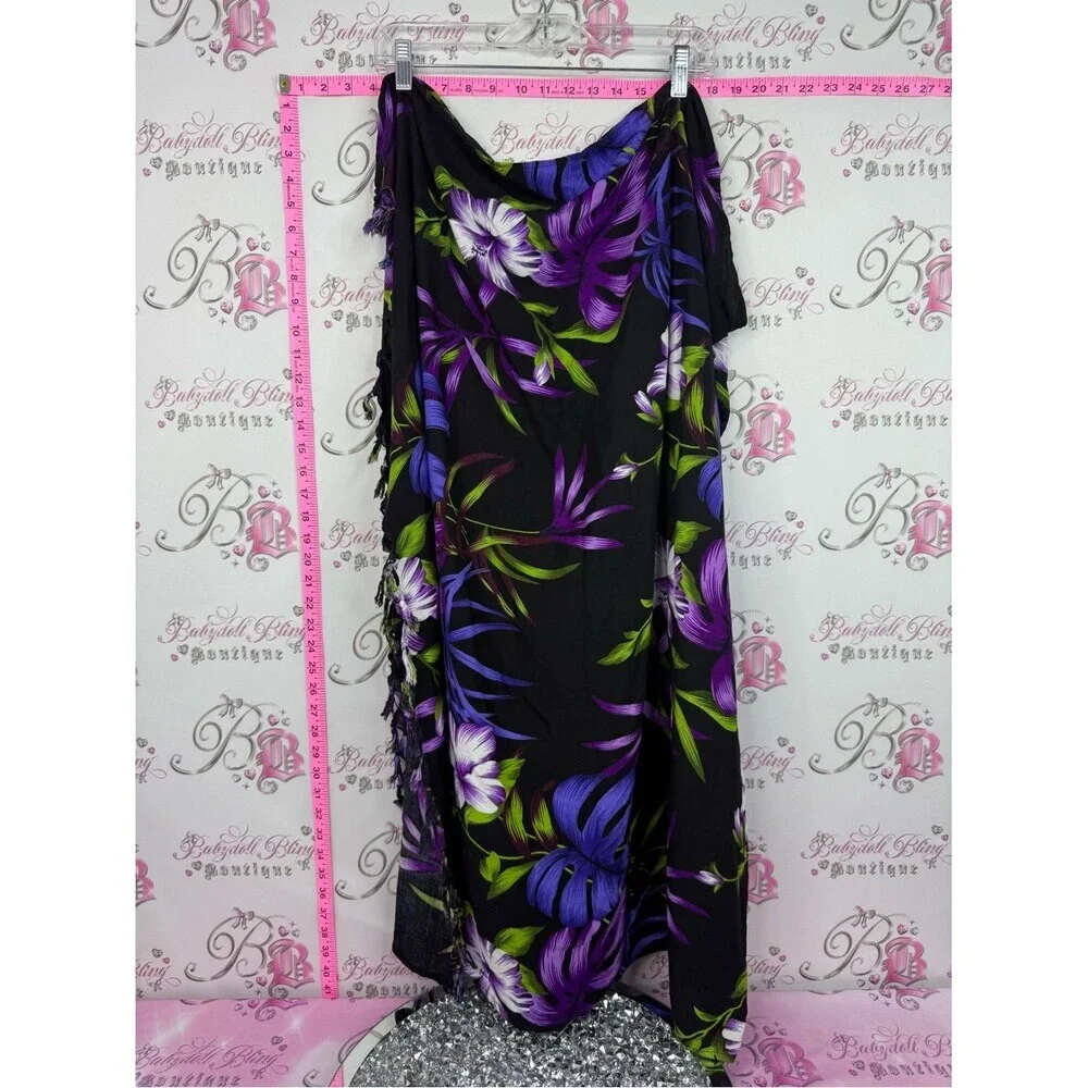 Hibiscus Collection Hawaii Floral Wrap — Black with Purple & Lime Green Accents